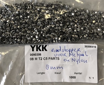 Stopper YKK zilver voor 8 mm nylon-blok-metalen ritsen, 100 st.